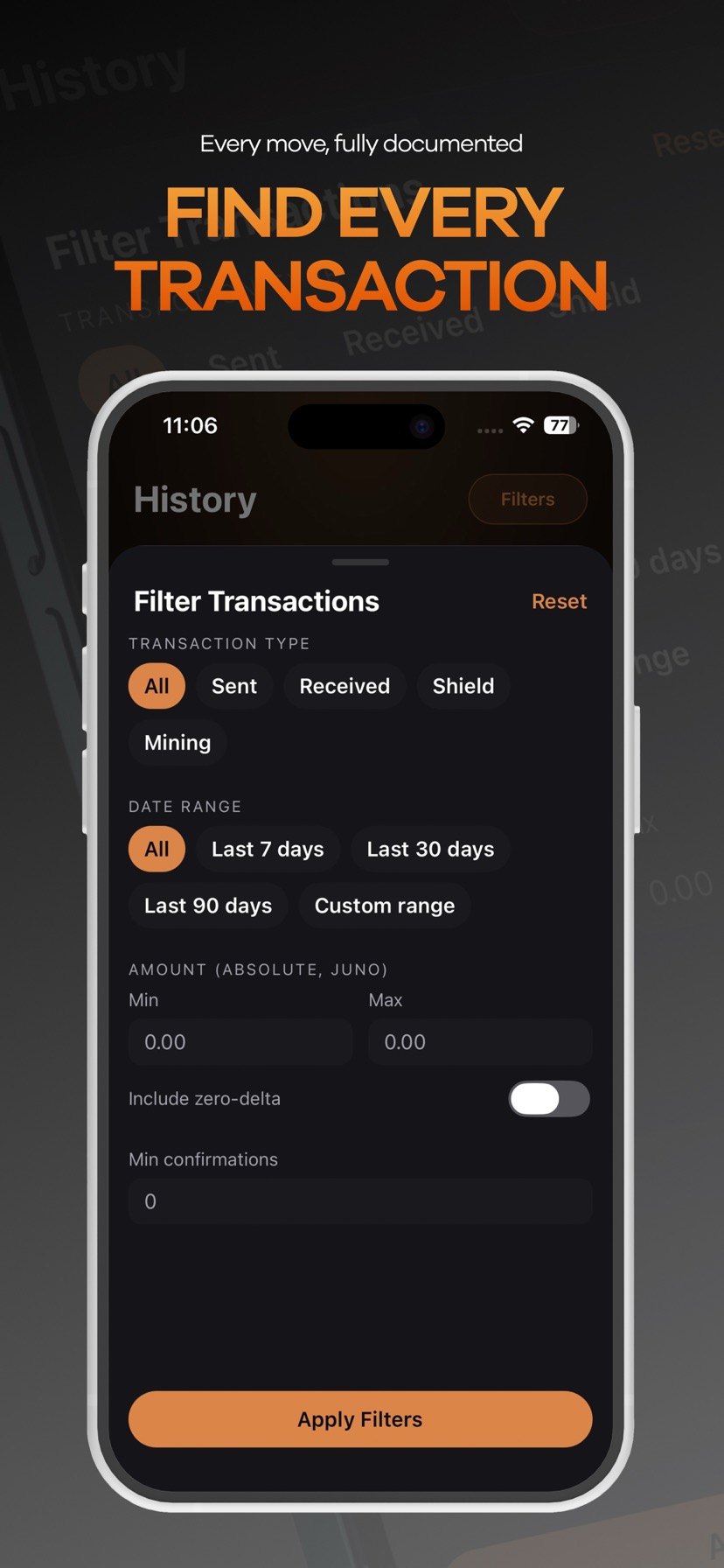 Transaction details screen showing amount, network fee, and confirmation data.